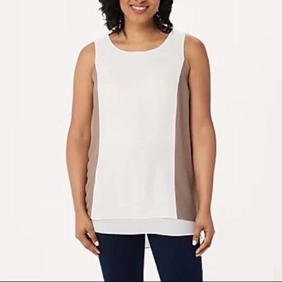 Dennis Basso Sleeveless Woven Color-Block Top - Picture 1 of 3